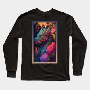 Dragon Vibrant Tropical Flower Tall Digital Oil Painting Portrait Long Sleeve T-Shirt